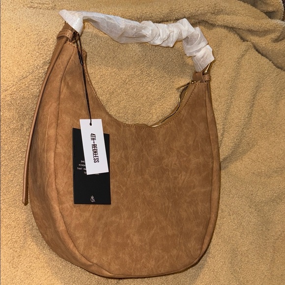 4th & Reckless Una Faux Suede Crescent Bag Shoulder Purse Brown Tan NEW Medium - Picture 4 of 10